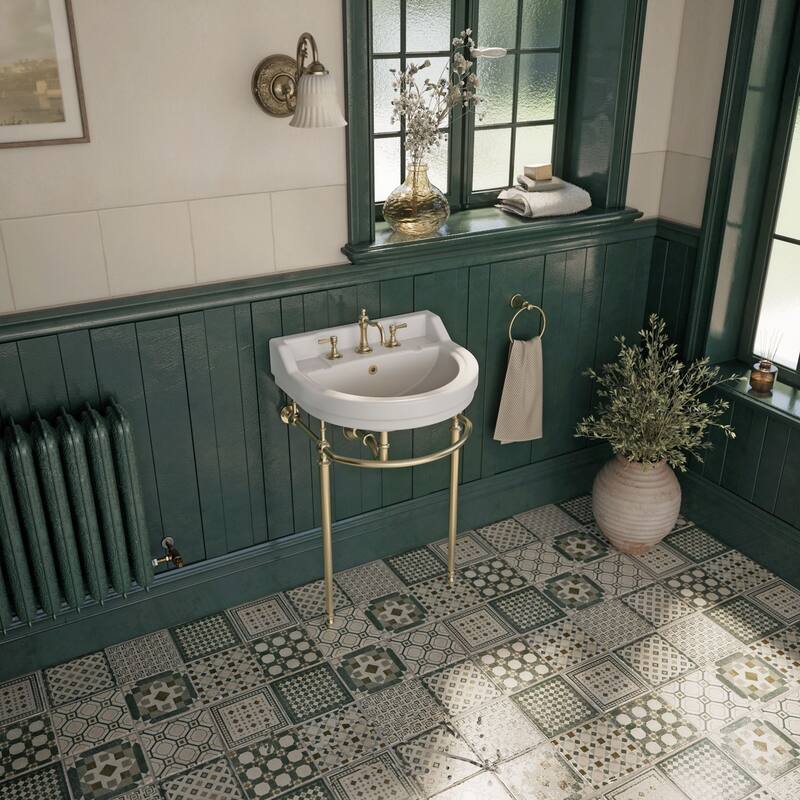 Whitehaus Console Sink With Semi-Circular Bowl, Metal Leg Supports and Front Towel Bar.