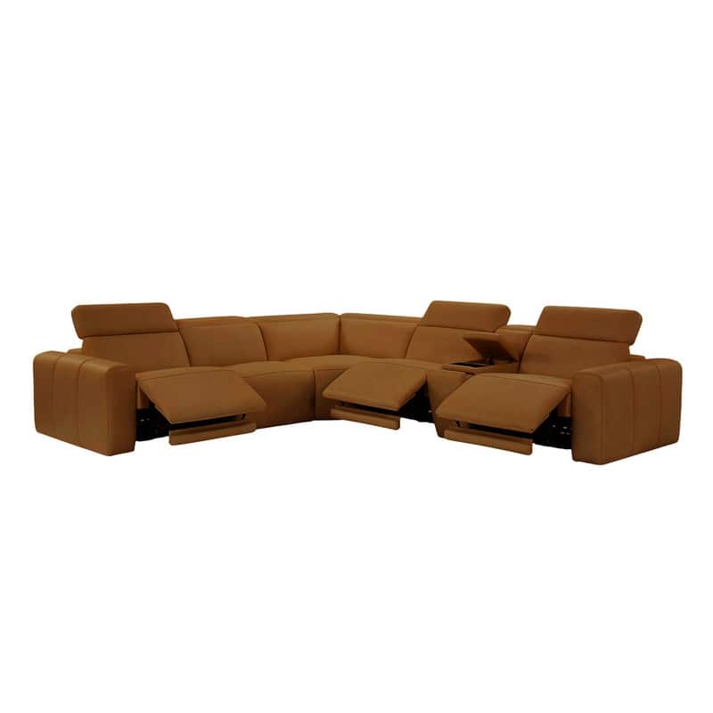 6PCS, 3 power Recliners, Leather Reclining Large Sectional with Power Headrest, Wireless Charging