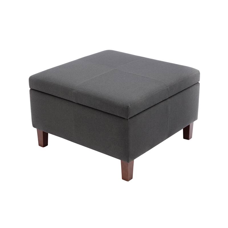 Porthos Home Jamar Fabric Square Storage Ottoman with Rubberwood Legs - Dark Grey