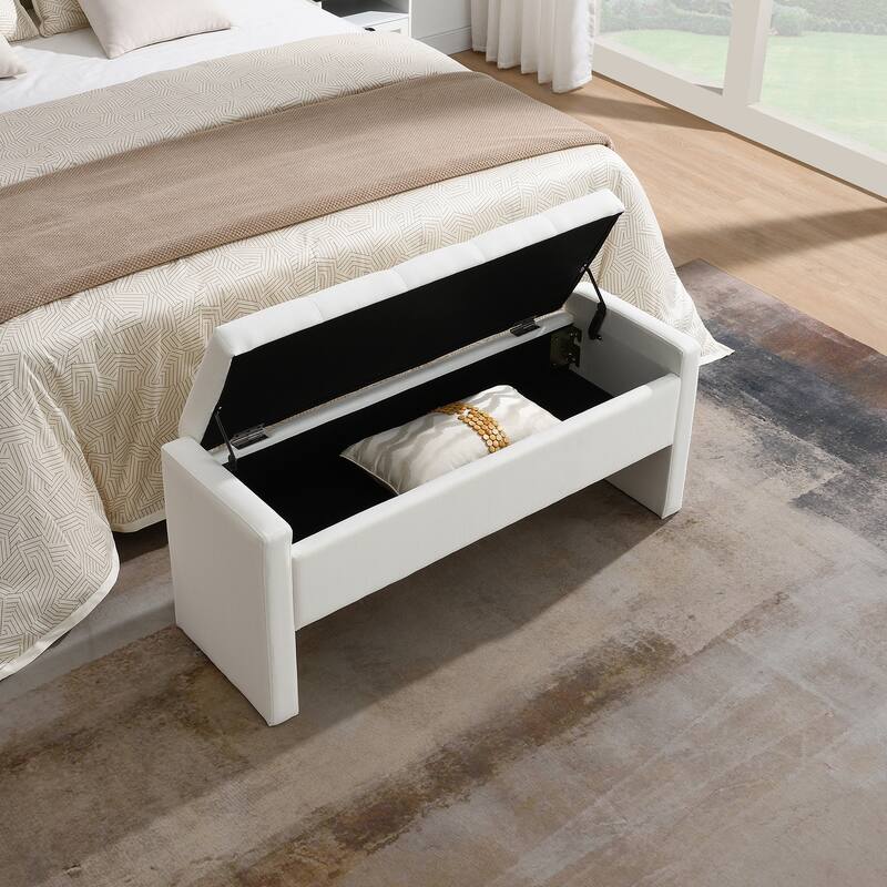 Modern Bed End Bench with Storage,Upholstered Large Foot Rest Stool, Comfy Window Vanity Bench for Living Room,Bedroom