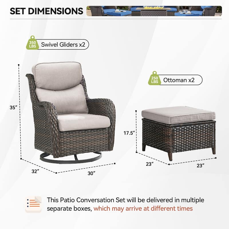 4 Pieces Outdoor Gliders Swivel Chairs Ottomans with 5-Inch Thick Cushions