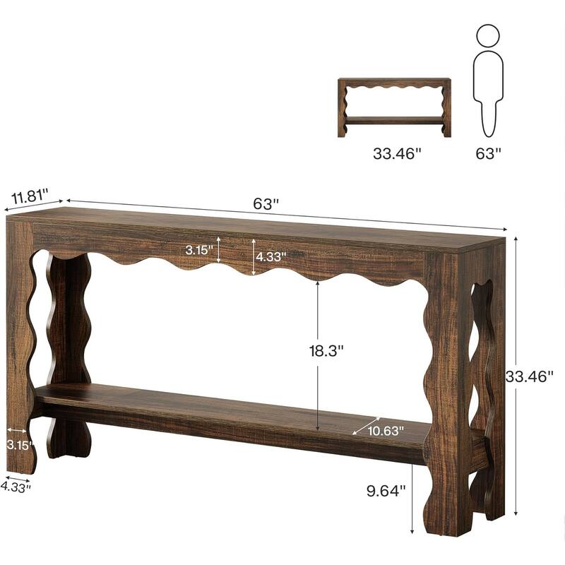 63" Narrow Entryway Table, 2-Tier Long Console Table Sofa Table Behind Couch