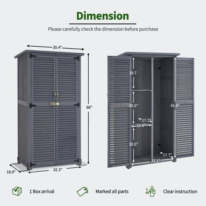 MCombo Outdoor Storage Cabinet Shed, Shuttered Doors with Lock, Wooden 0709 / 0808 / 1900