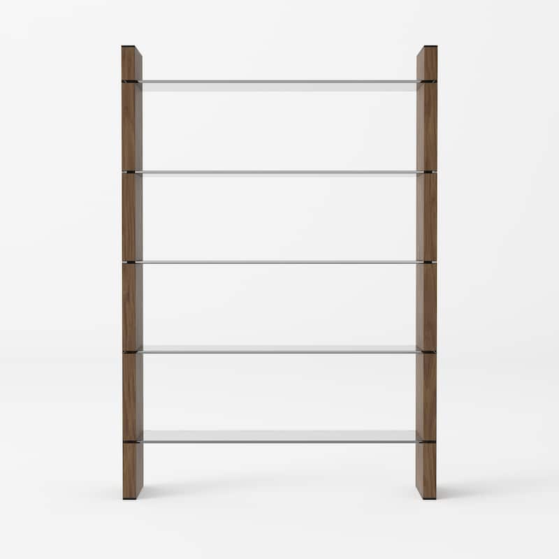 Modrest Glencoe Modern Walnut & Black Glass Bookshelf