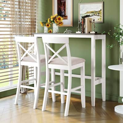 48" Farmhouse Rectangular Wood Bar Height Dining Set for 2