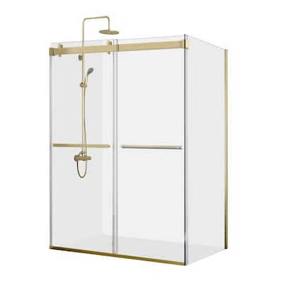Spezia 64" W x 76" H Sliding Frameless Shower Enclosure,Brushed Gold