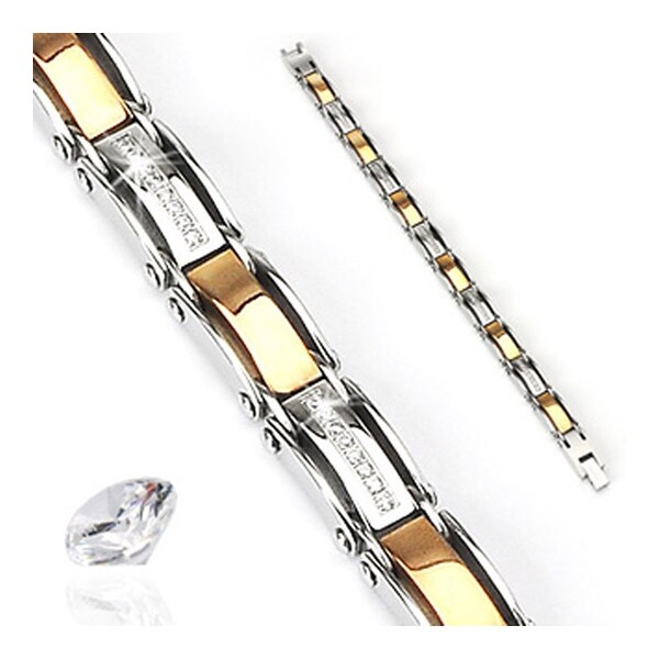 Stainless Steel Plated Coffee with CZ Stones Inlayed Bracelet (9 mm) - 8.5 in