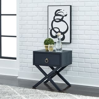 East End Wire Brushed Denim, White, & Black 1 Drawer Accent Table