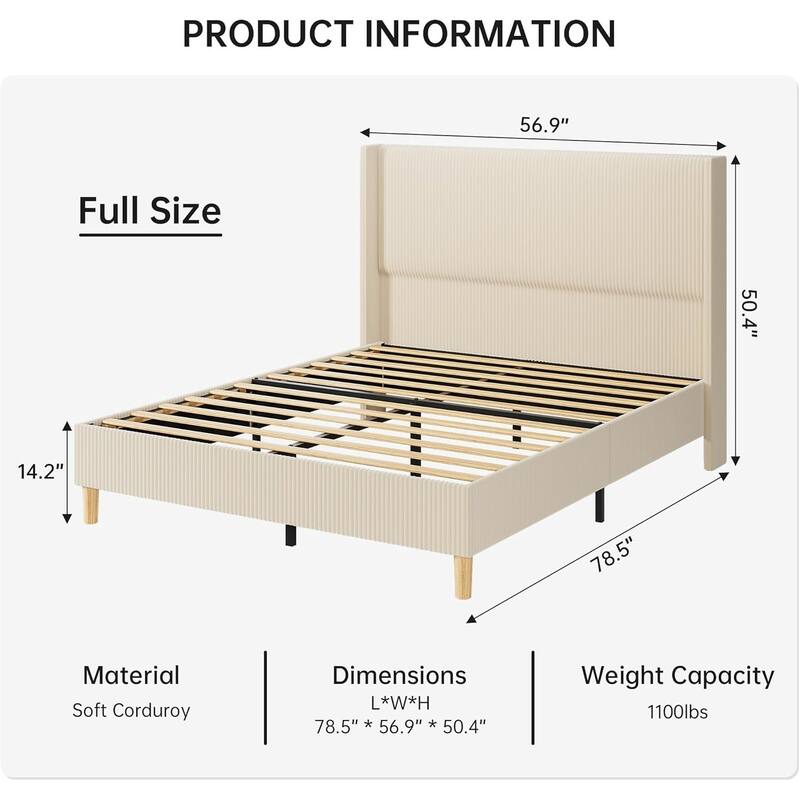 IDEALHOUSE Corduroy, Platform Bed with 51"Tall Vertical Headboard