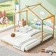 preview thumbnail 2 of 5, Twin Size Metal House Platform Bed with Twin Trundle, Gold