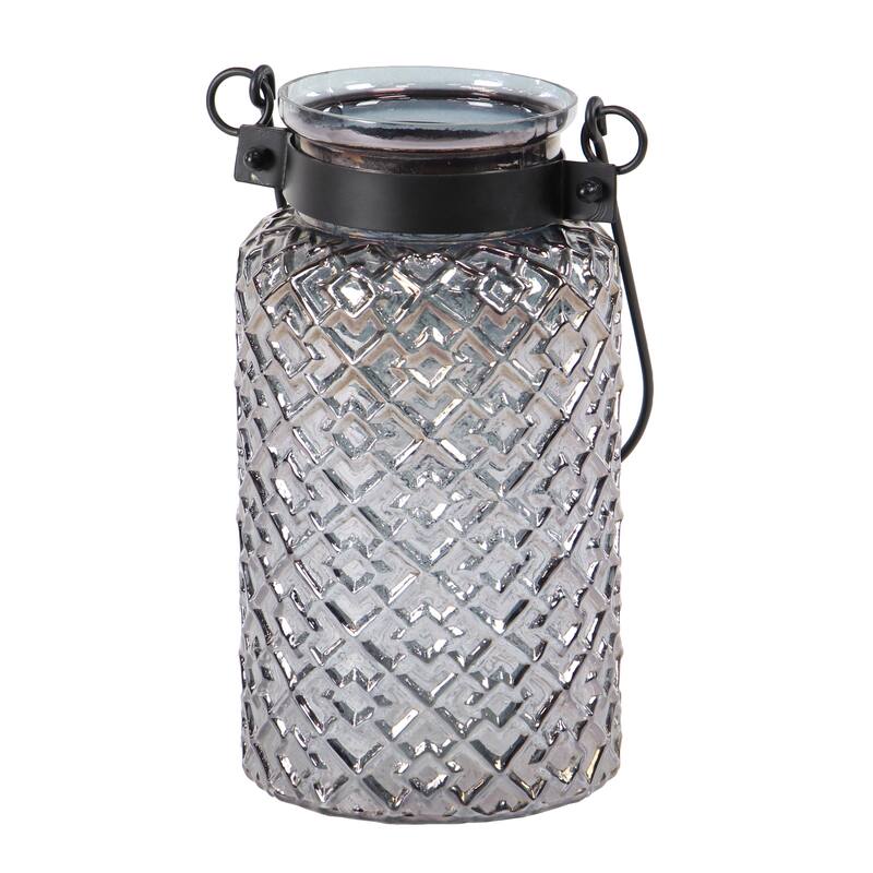 Black Glass Industrial Lantern 12 x 7 x 7 - 7 x 7 x 12Round