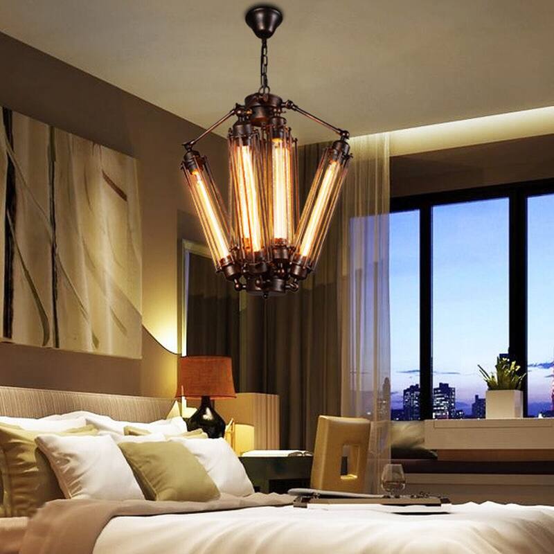 Black 8 Light Unique Pendant Steampunk Geometric Chandelier - 18.5x20.7in