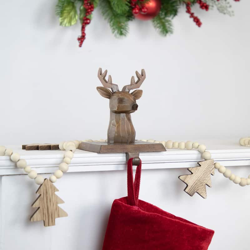 Set of 2 Brown Reindeer Head Christmas Stocking Holders 5.75"