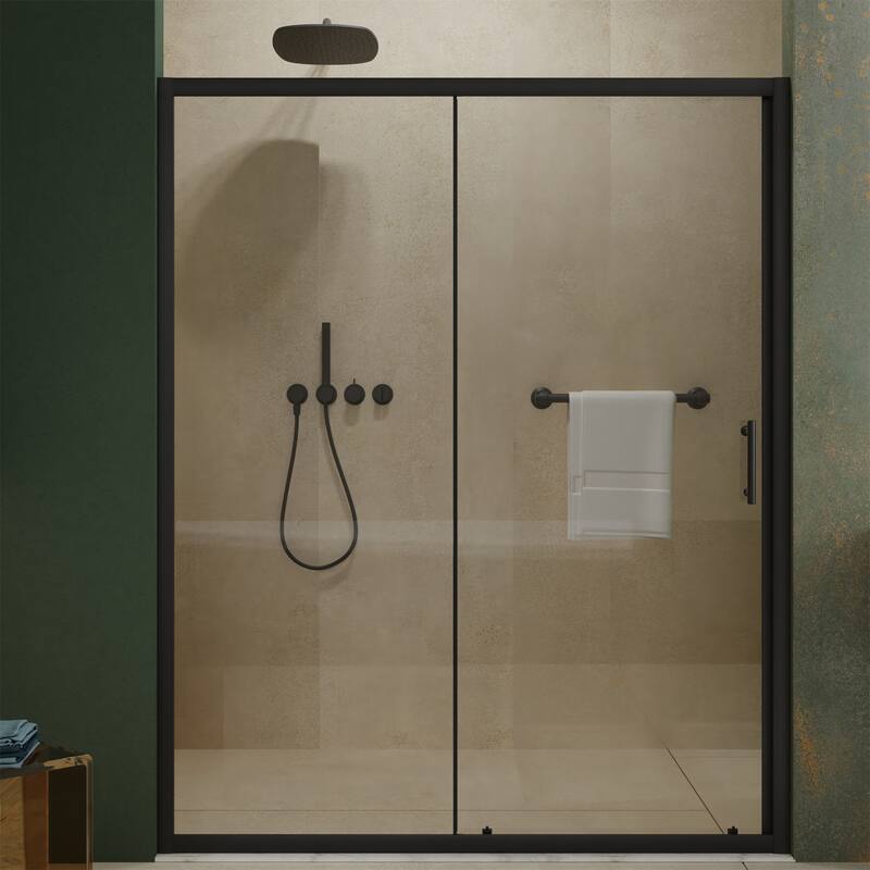 Tempered Glass Single Sliding Shower Door with 1/5" Thick and Handle - 60"W