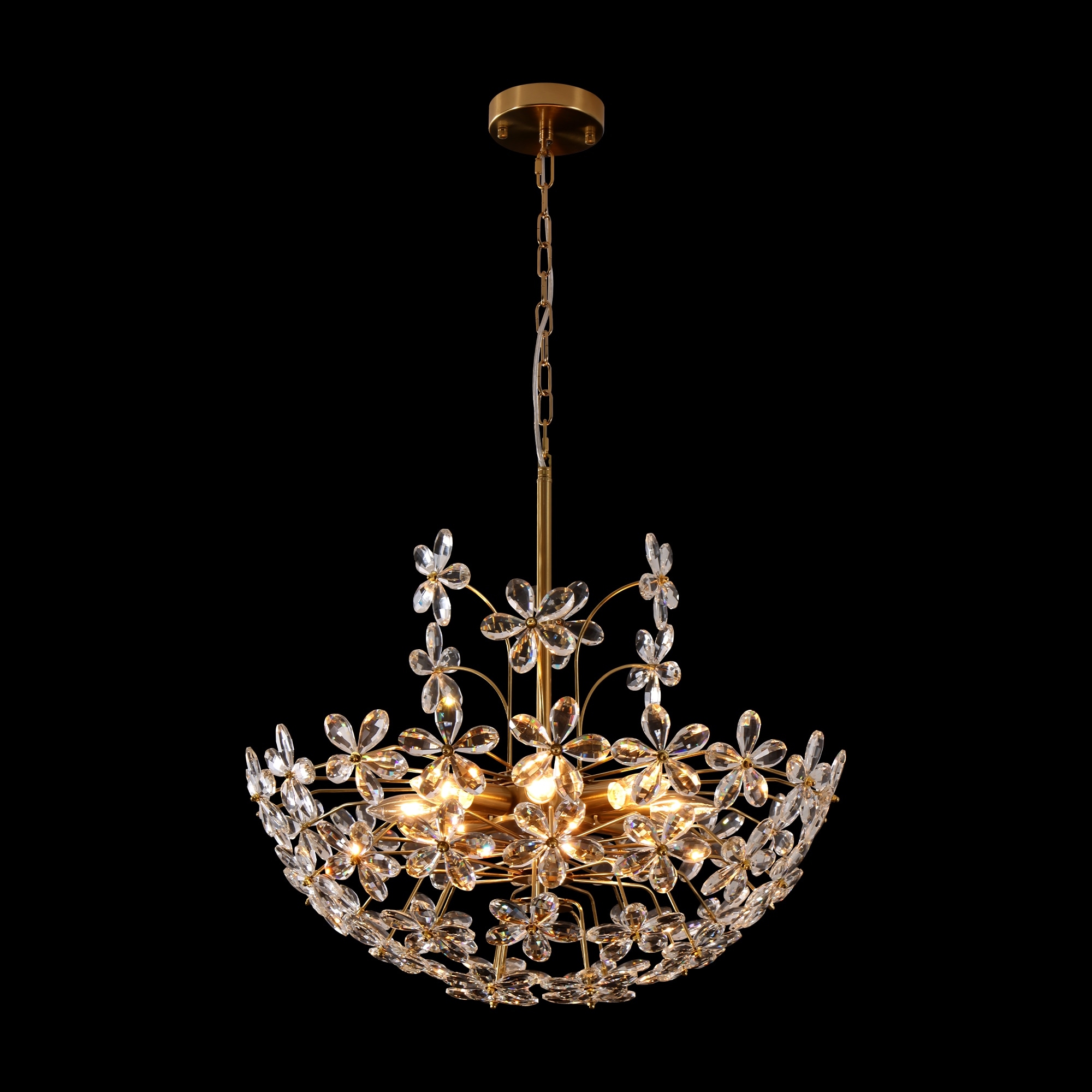 Rennnsan 8-Light Brass Crystal Floral Basket Chandelier with Daisy