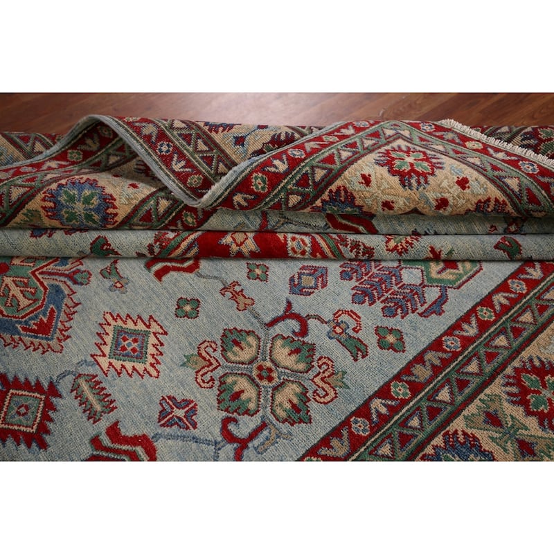 Light Blue Kazak Area Rug Hand-Knotted Dining Room Wool Carpet - 6'7" x 8'7"