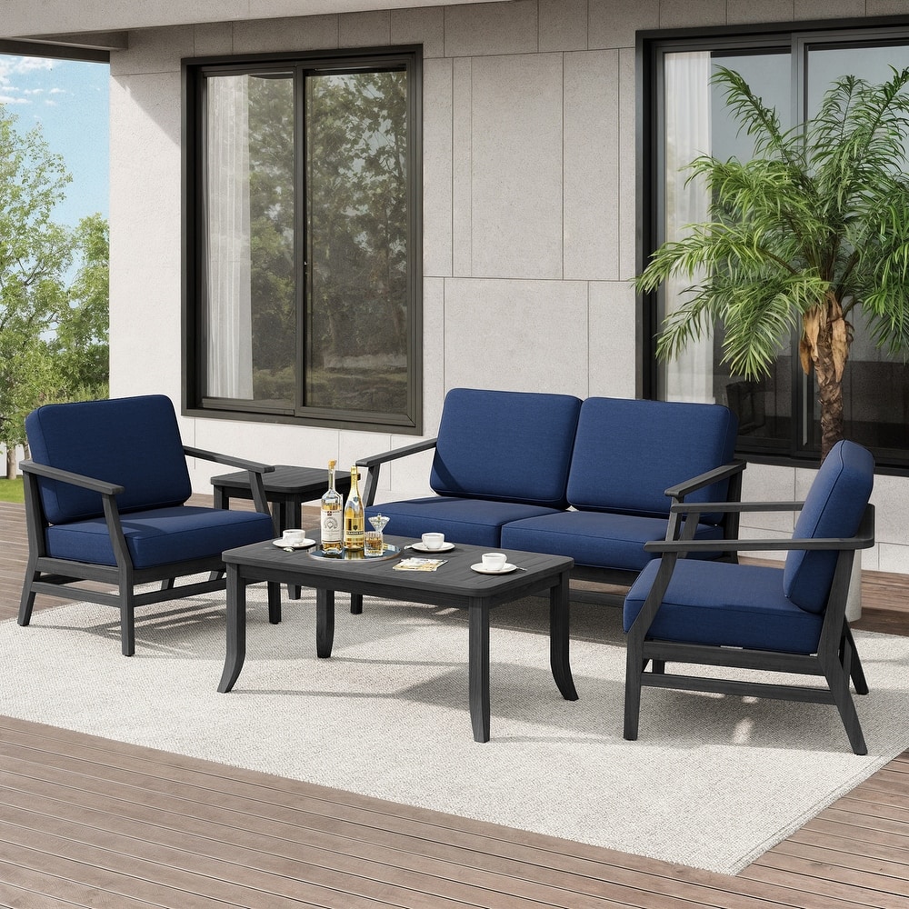 Teak Outdoor Patio Seating Set with Loveseat, Chairs and Tables (5-Piece)