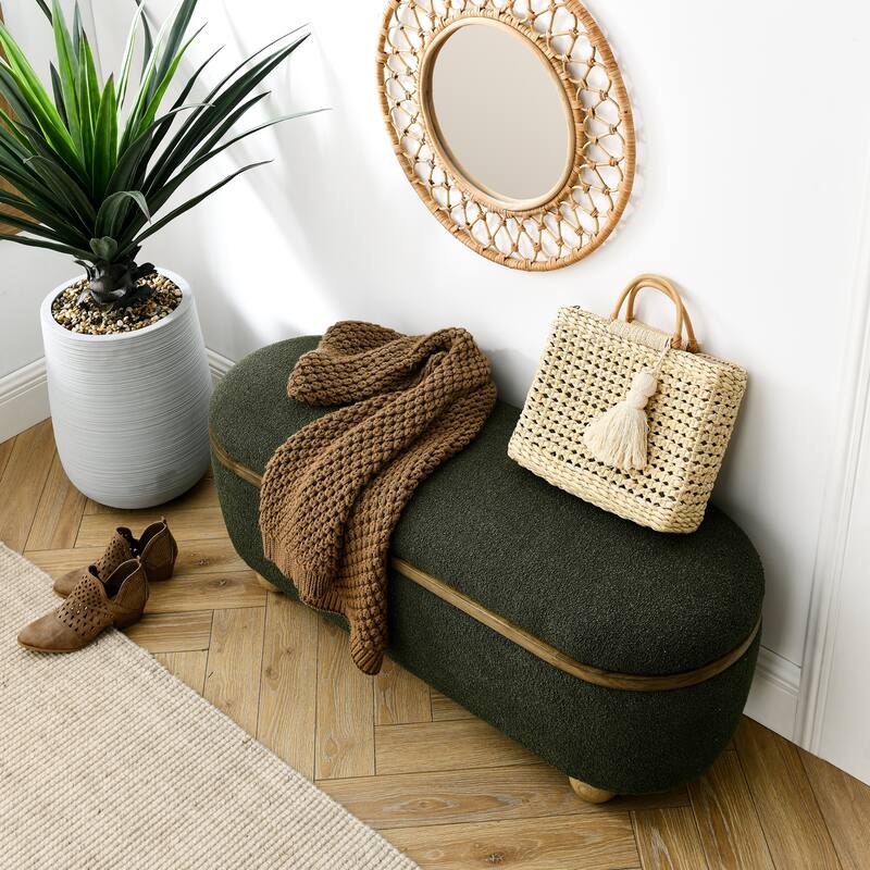43.3'' Wide Upholstered Fabric Storage Bench with Safety Hinge