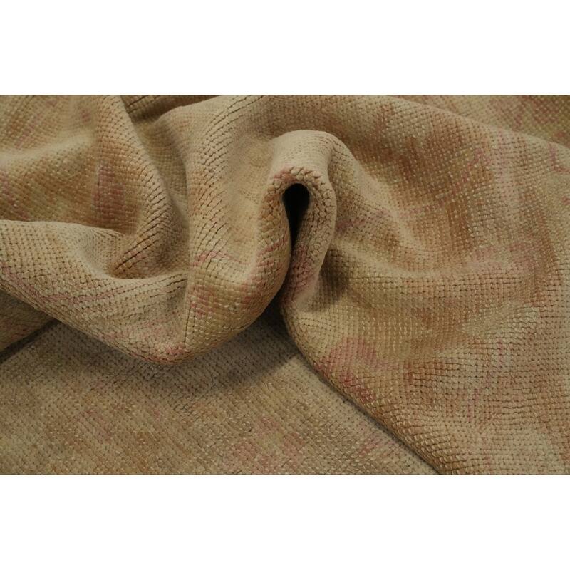 Hand Knotted Transitional Wool Carpet Brown Oushak Rug Floral Area Rug - 14' 3'' X 9' 2''