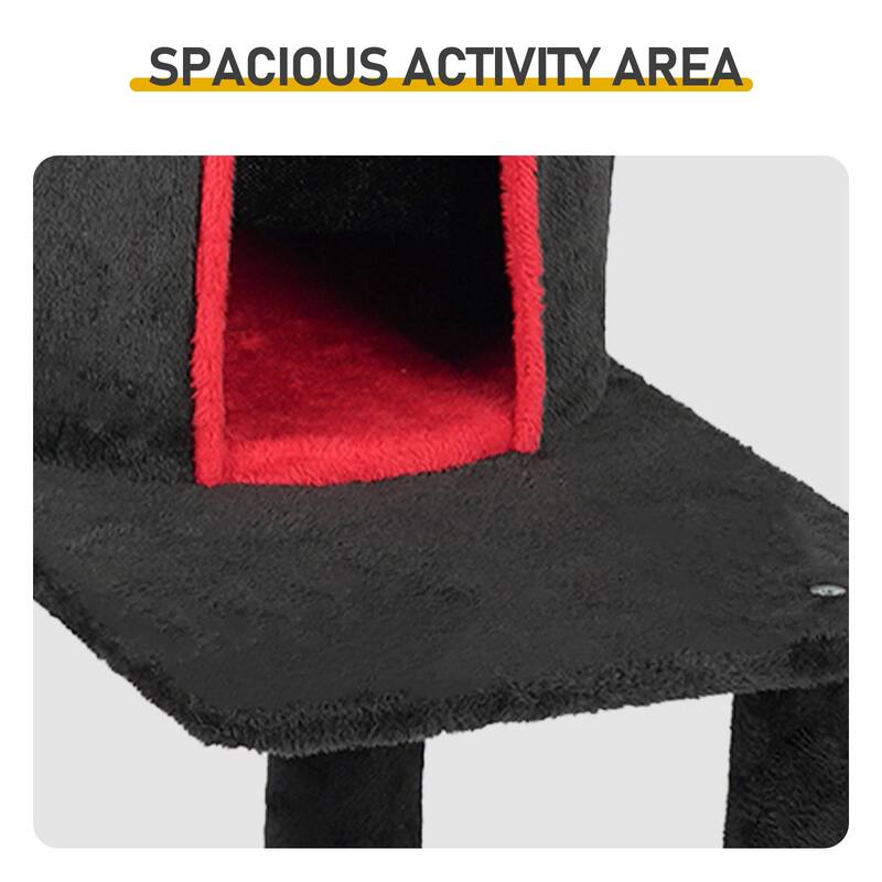 42" Gothic Cat Tree with Red Black Condo and Sisal Scratching Posts Ladder and Spider Toy