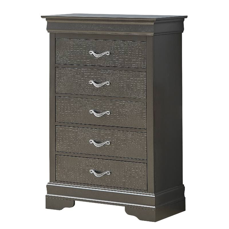 5-Drawer Wooden Bedroom Chest - 48" - Metallic Black
