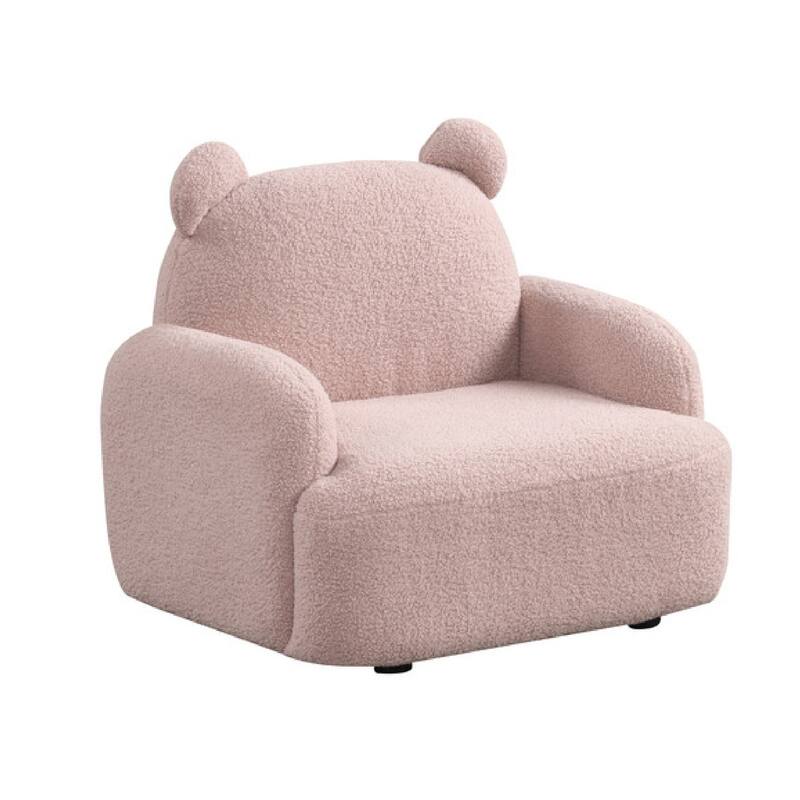Raye Bear Shaped Kids Armchair with Black Legs, Pink Teddy Velvet