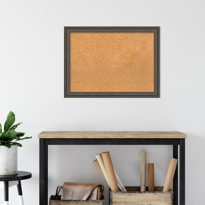 Upcycled Brown Grey Wood Framed Natural Corkboard Bulletin Board