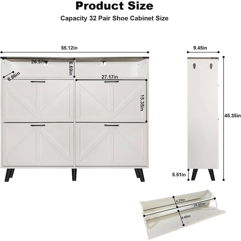 Freestanding Hidden Shoe Cabinet Storage with 4 Flip Drawers for Entryway, Foyer, Hallway