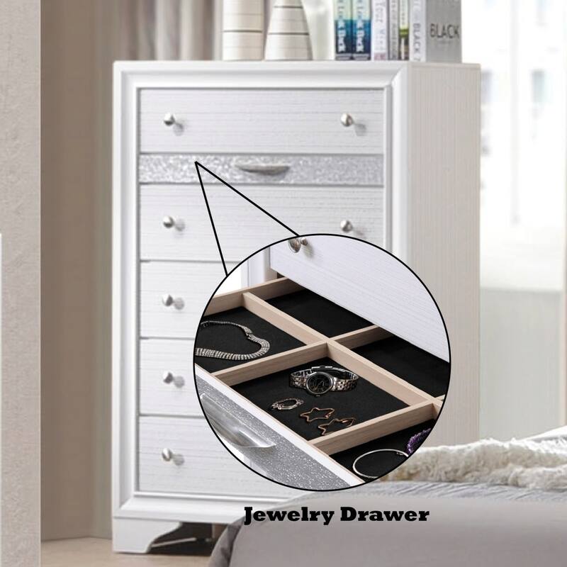 6 Drawers Chest, Wood White Storage Closet with Jewelry Drawer