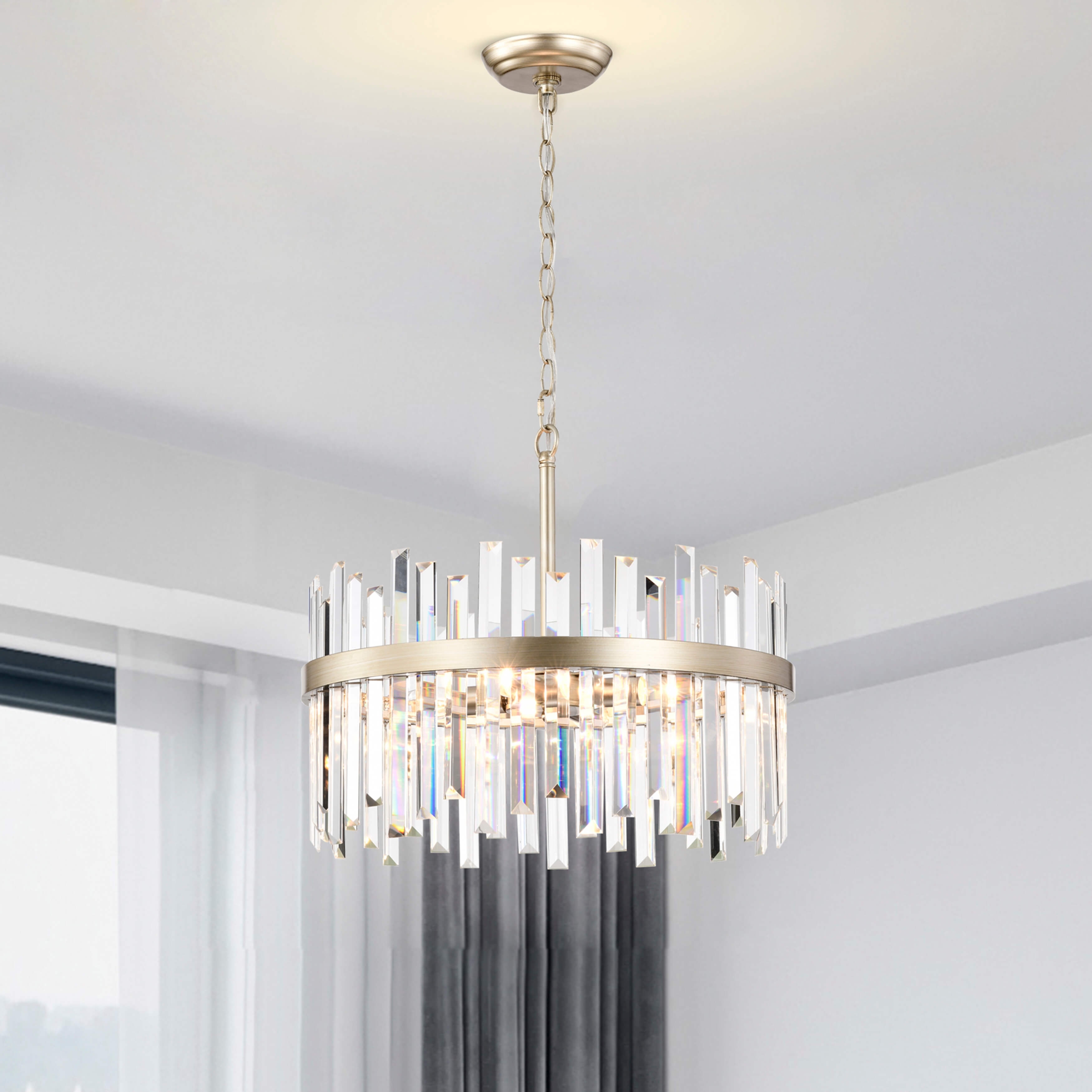 Casandra Brushed Champagne Silver 5 light Drum Crystal Chandelier On Sale Bed Bath Beyond 37638343