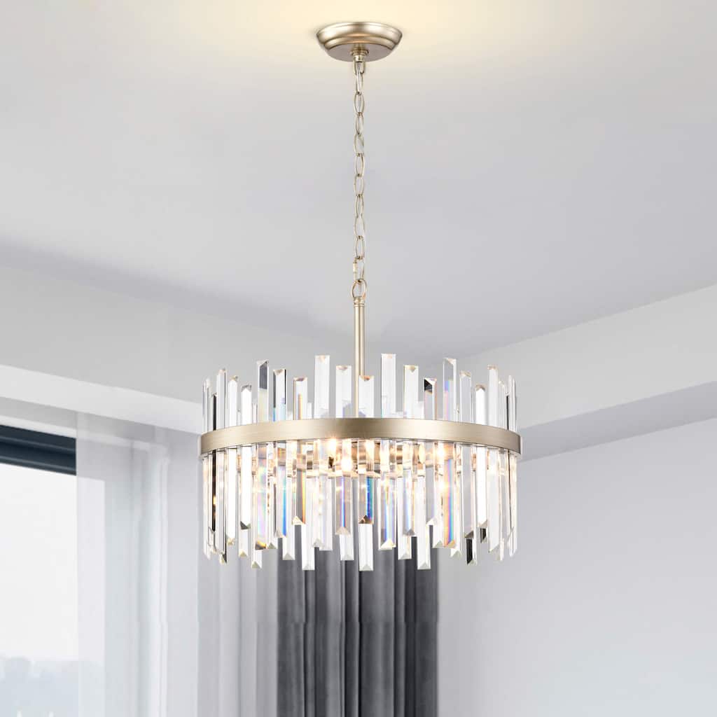 Casandra Brushed Champagne Silver 5-light Drum Crystal Chandelier