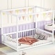 preview thumbnail 5 of 29, Full Size Canopy Frame Floor Bed with Fence,Guardrails White