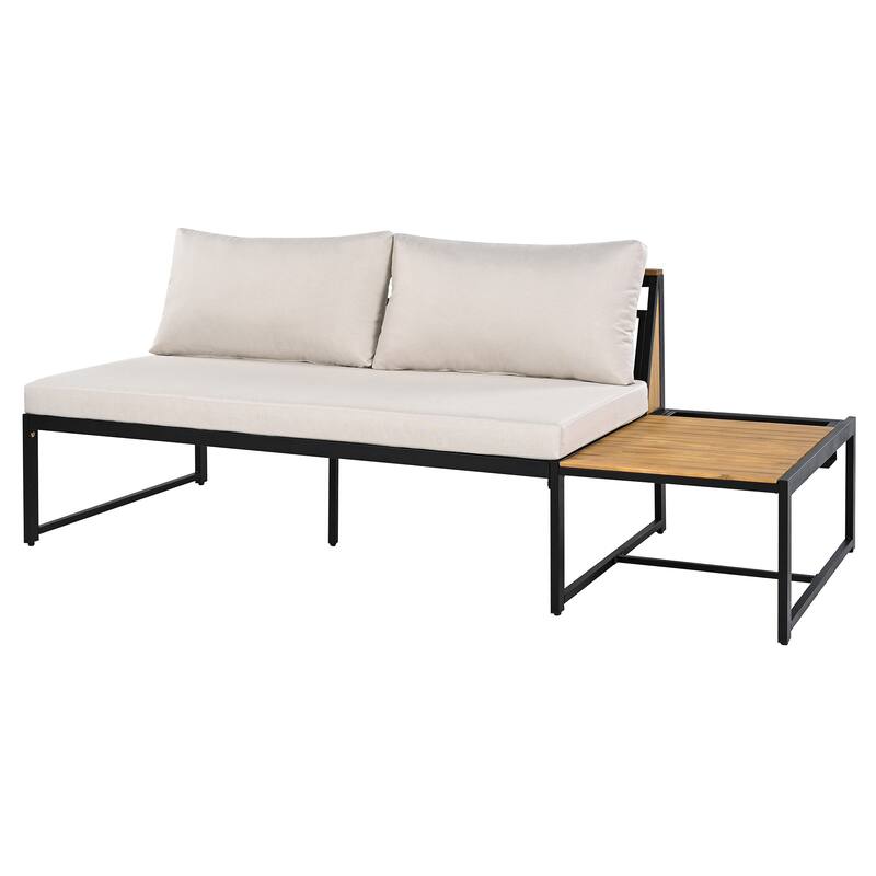4-Piece Outdoor Patio Iron Sectional Sofa Set with Coffee Table and Side Storage Shelf