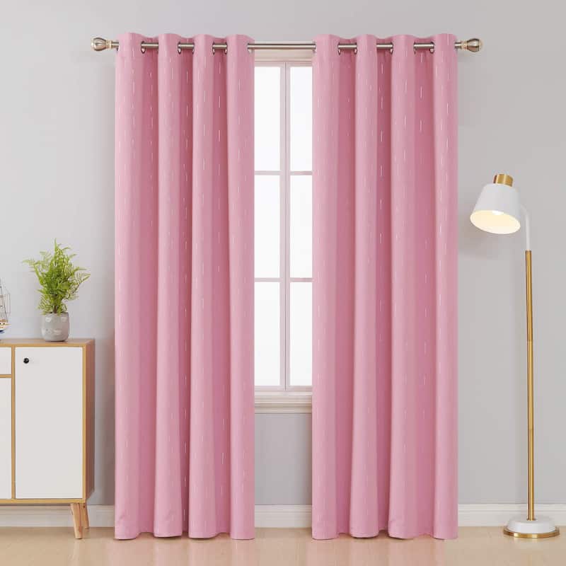 Deconovo Foil Print Striped Room Darkening Curtains Set of 2