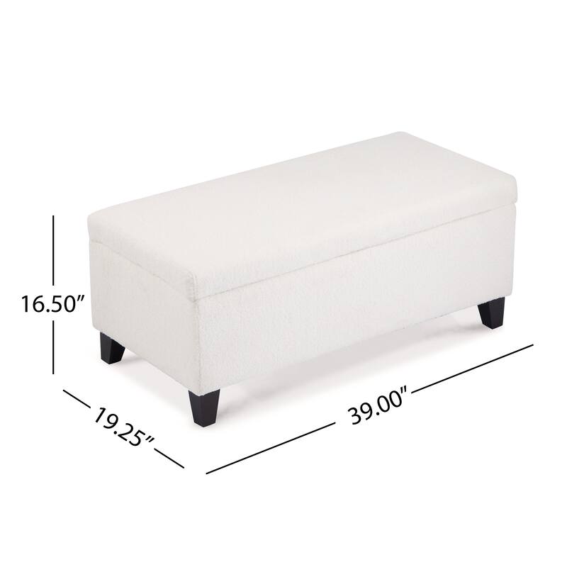 Storage Ottoman with Flip-Top Lid, Easy Assembly, Boucle Fabric & Birch Wood Legs, White