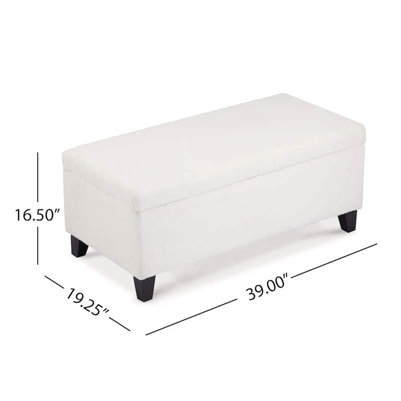 Textured Boucle Fabric Storage Ottoma, Upholstered Footstool with Flip Top Lid, Entryway Bench with Birch Wood Legs