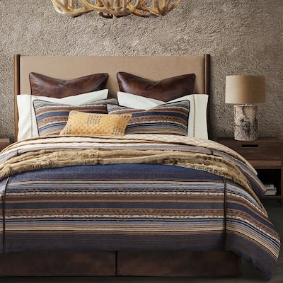 Paseo Road Estes Striped Rustic Western Cabin Bedding 3 Piece Comforter Set with Pillow Shams