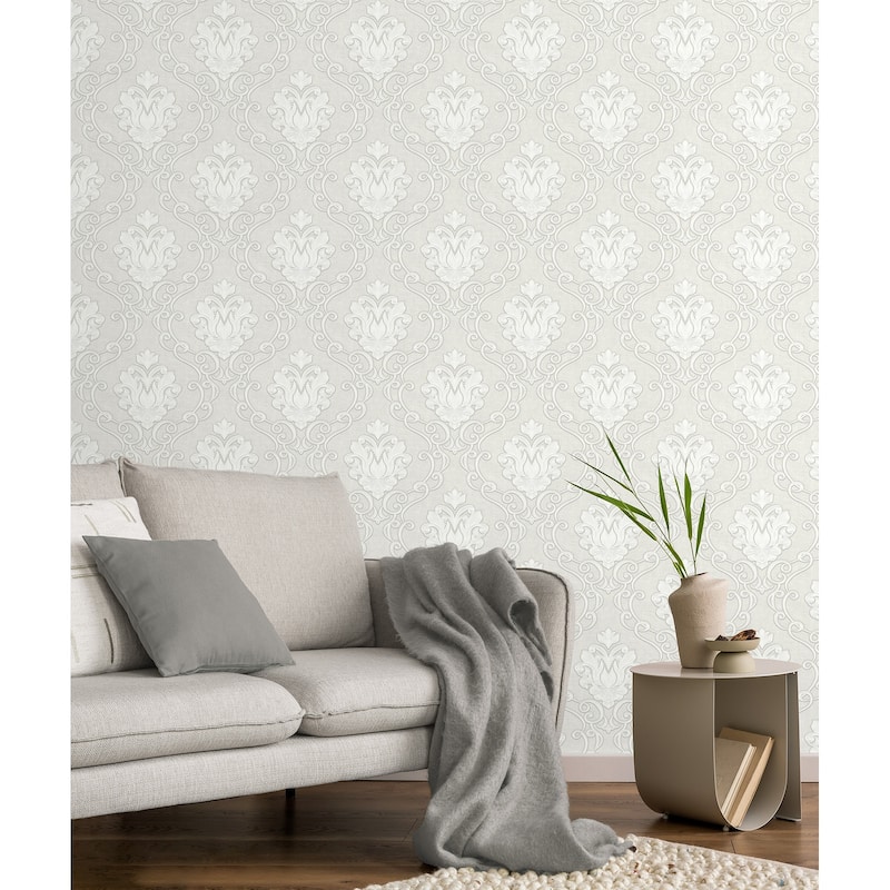 Fine Decor Florentine White Damask Wallpaper