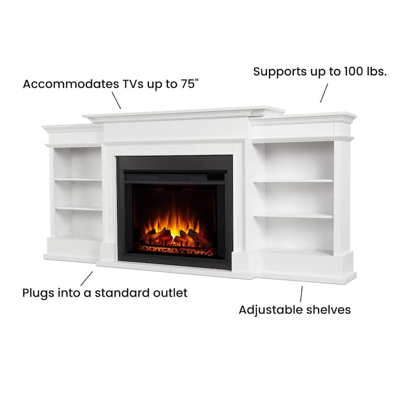 Ashton 93" Grand Media Electric Fireplace in White by Real Flame