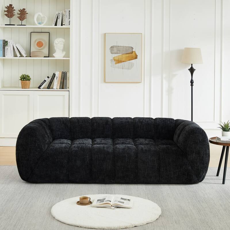 86.5" 3-Seater Chenille Pure Foam Sofa - Black