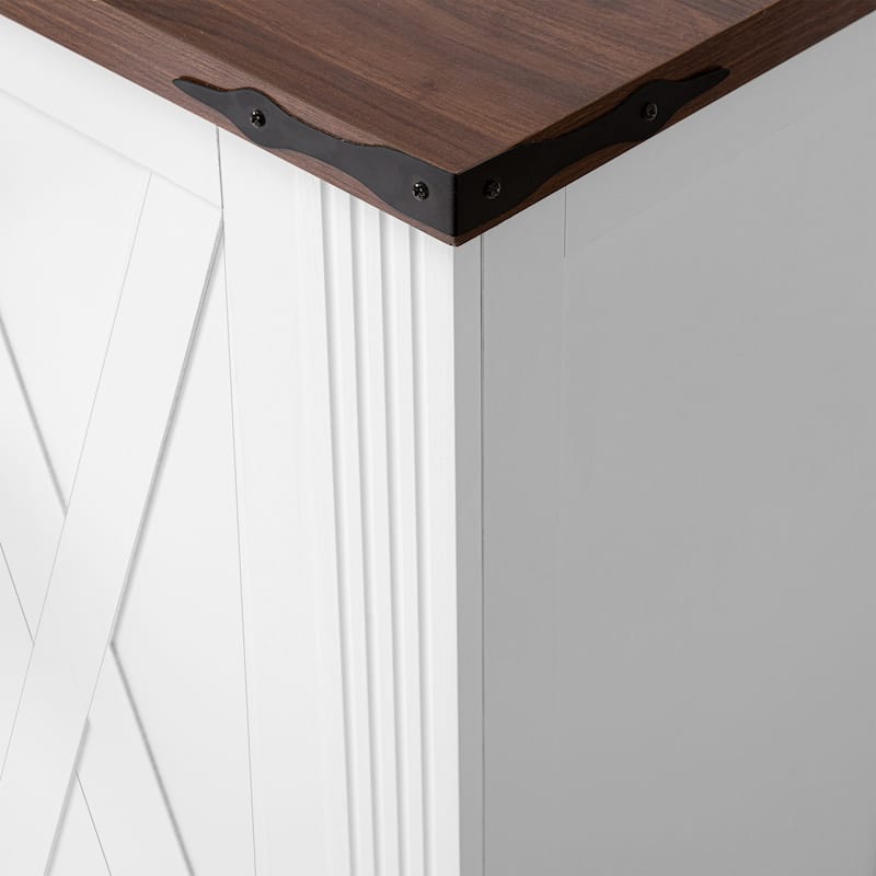 63" Barn Door Storage Cabinet with 2 Drawers & Door Rack, Large Buffet Table Coffee Bar Cabinets with Adjustable Shelves