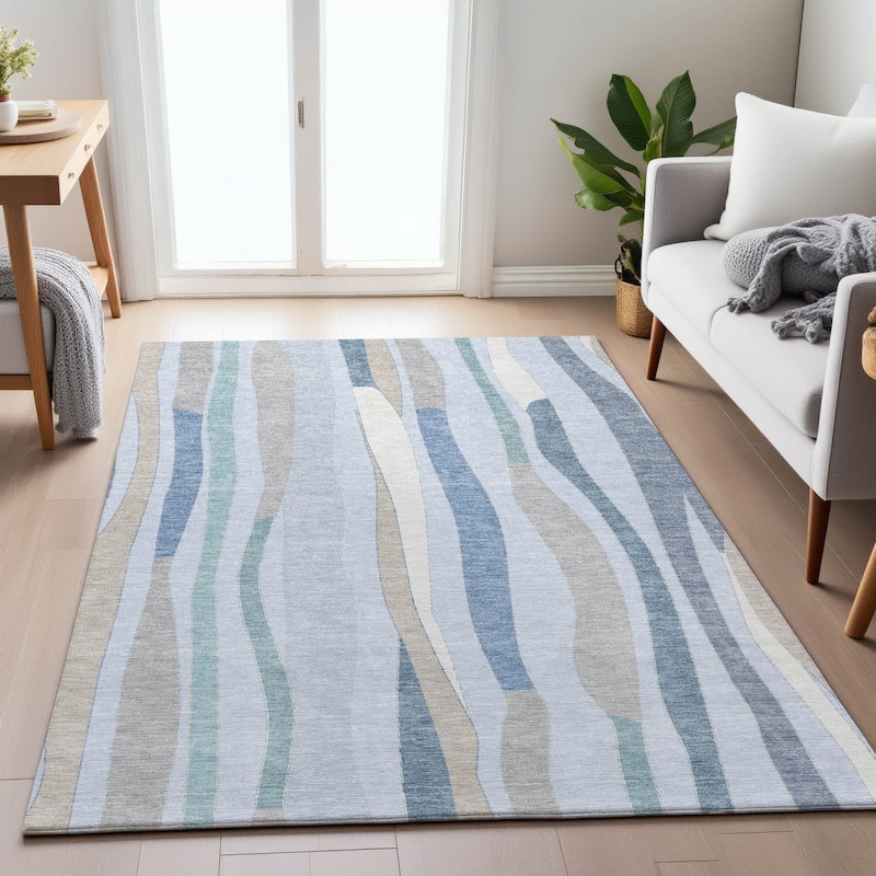 Machine Washable Indoor/Outdoor Modern Stripes Chantille Rug