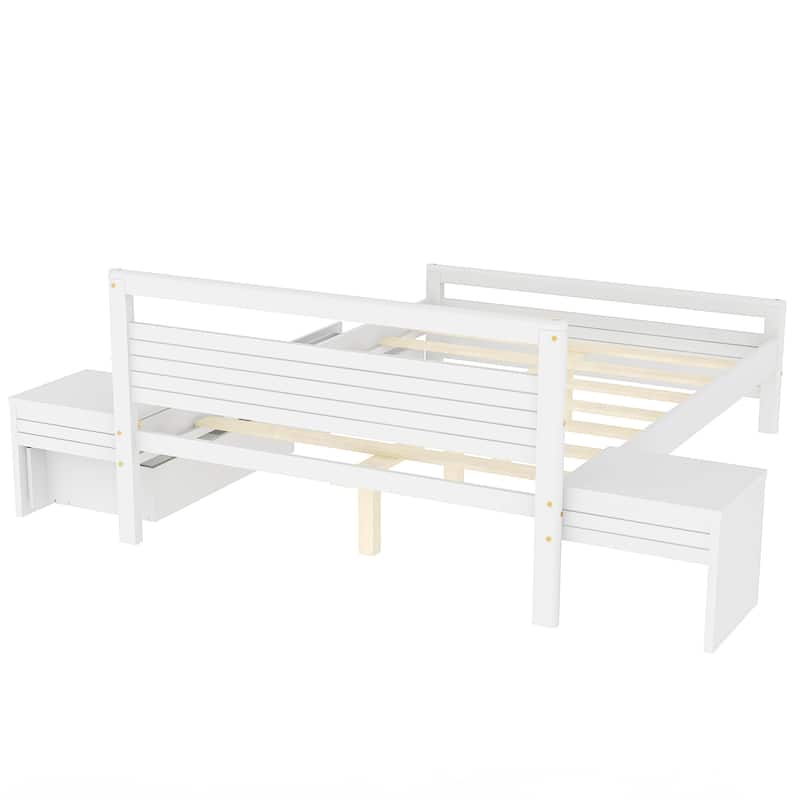 Wooden Platform Bed with Two Storage Drawers
