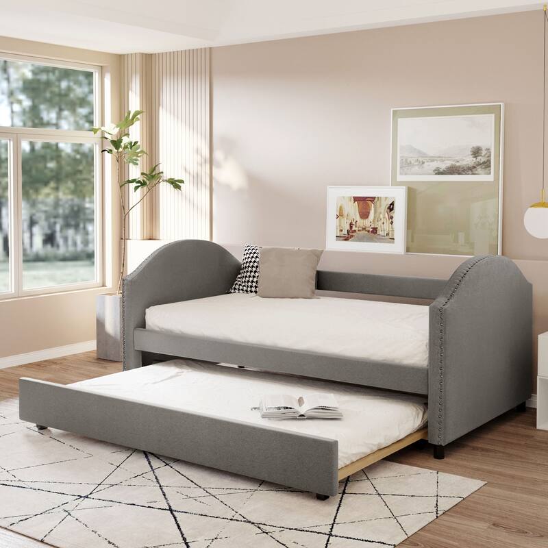 Twin Velvet Daybed with Trundle and Wood Slat