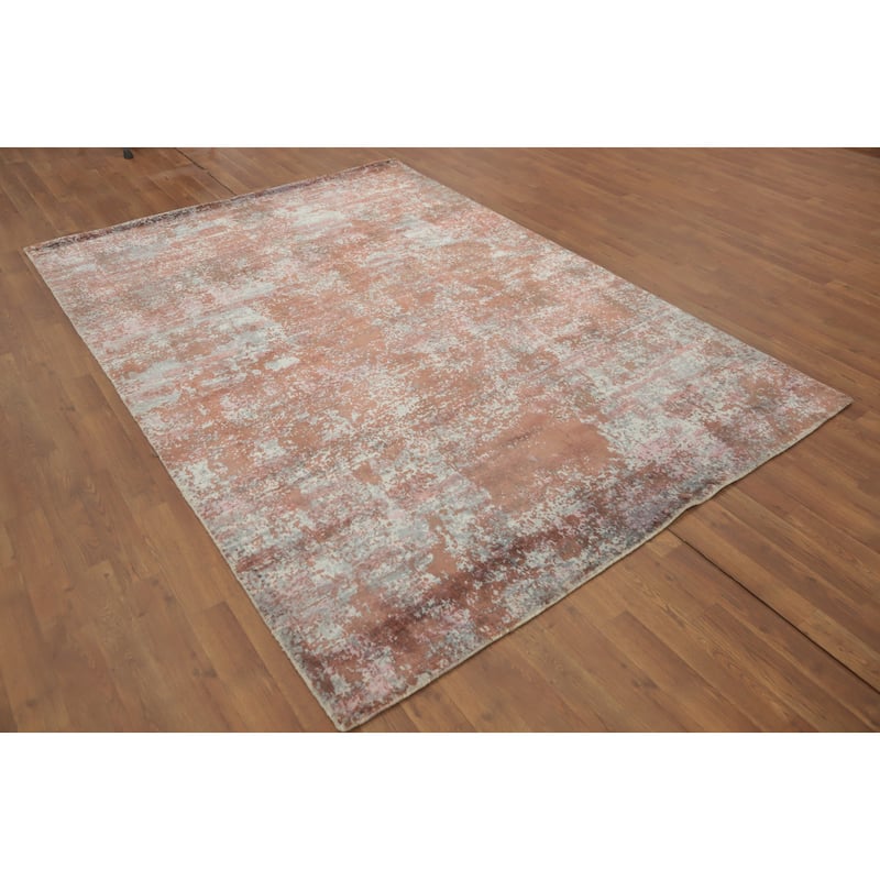 Hand-knotted Modern Silk Orange Abstract Oriental Area Rug - 7' 10'' X 5' 7''