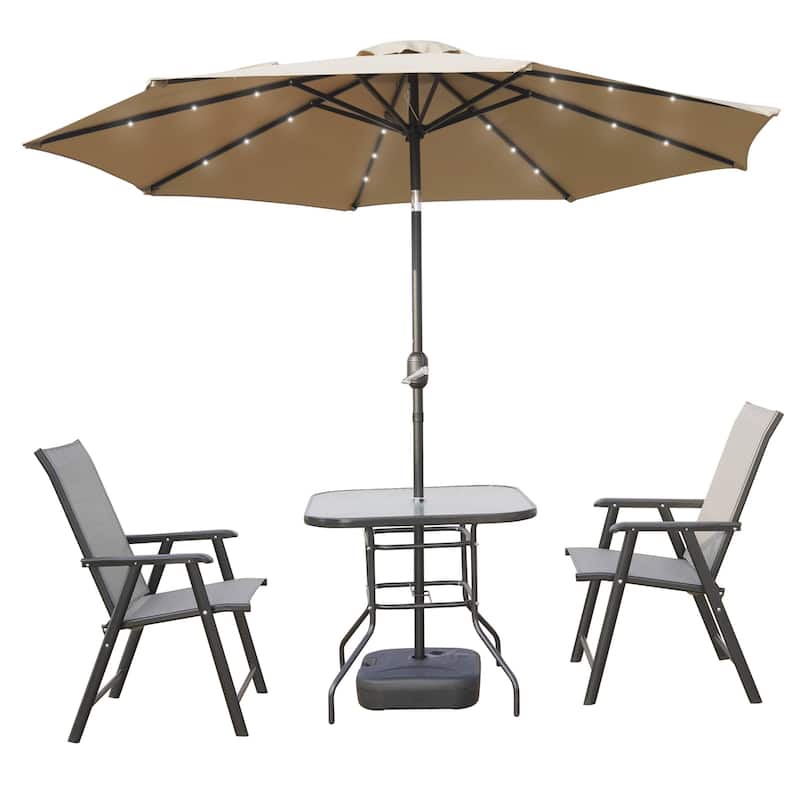 Sierra 9 ft Patio Tilt & Crank Patio Table Market Umbrella With Solar LED for Summer Beach Backyard