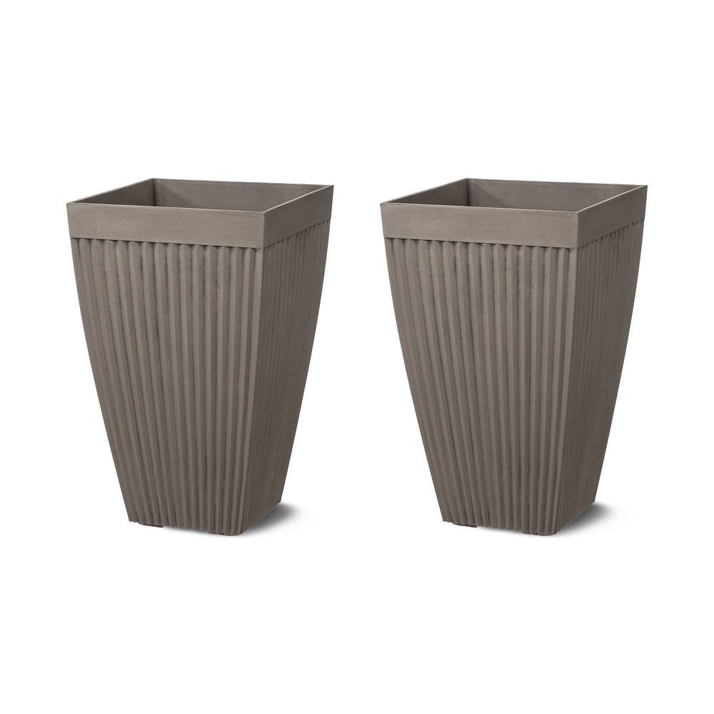 Glitzhome Set of 2 Eco-Friendly Oversized Faux Concrete Fluted Plant Pots Flower Planter Porch Decor