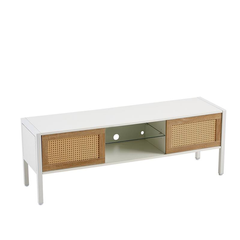 54.33" Rattan TV Console with Sliding Doors and Adjustable Shelf - 54 inches in width