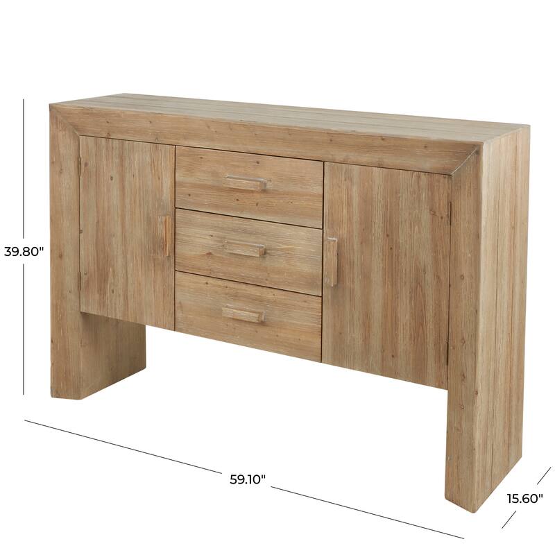 Brown Wood Storage Cabinet 2 Door and 3 Drawer Buffet with Natural Wood Grains