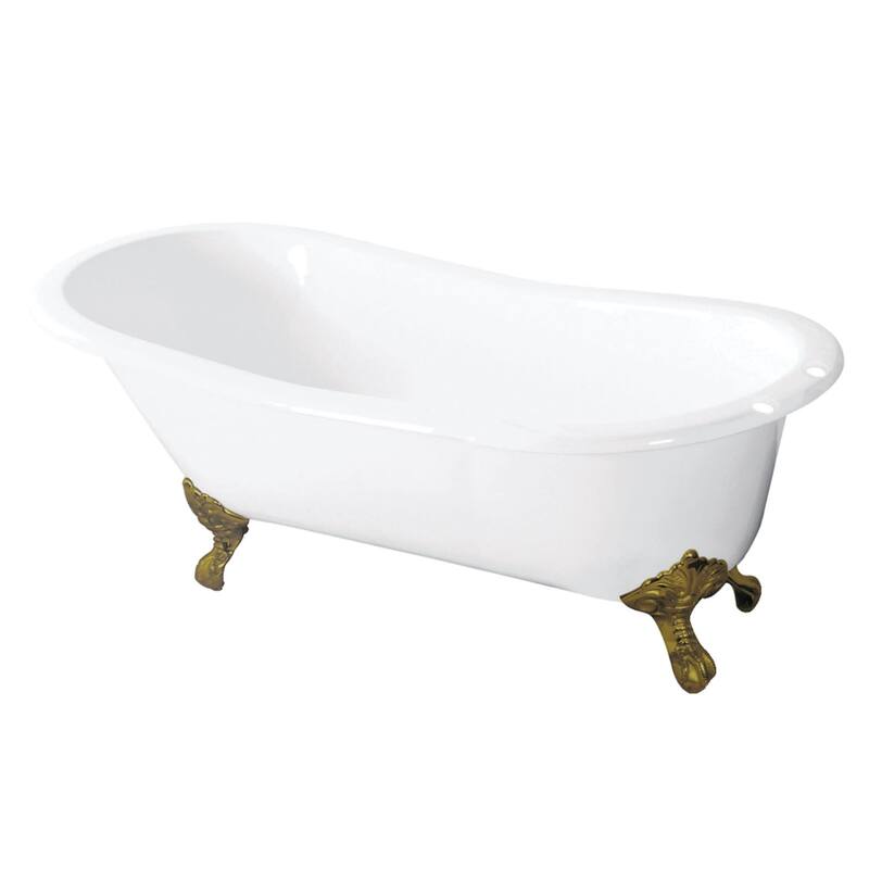 Kingston Brass Tazatina 57" Clawfoot Cast Iron Soaking Tub with - White / Polished Brass